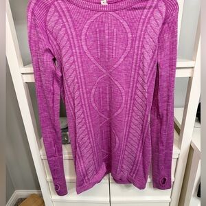 Women's Pink Cable-Knit Long Sleeve Top